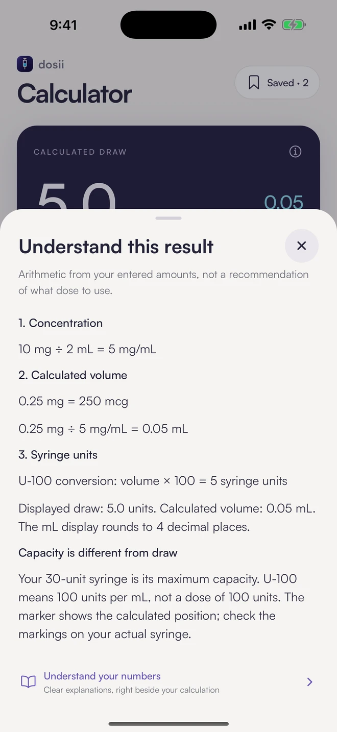Dosii showing the arithmetic behind a calculation