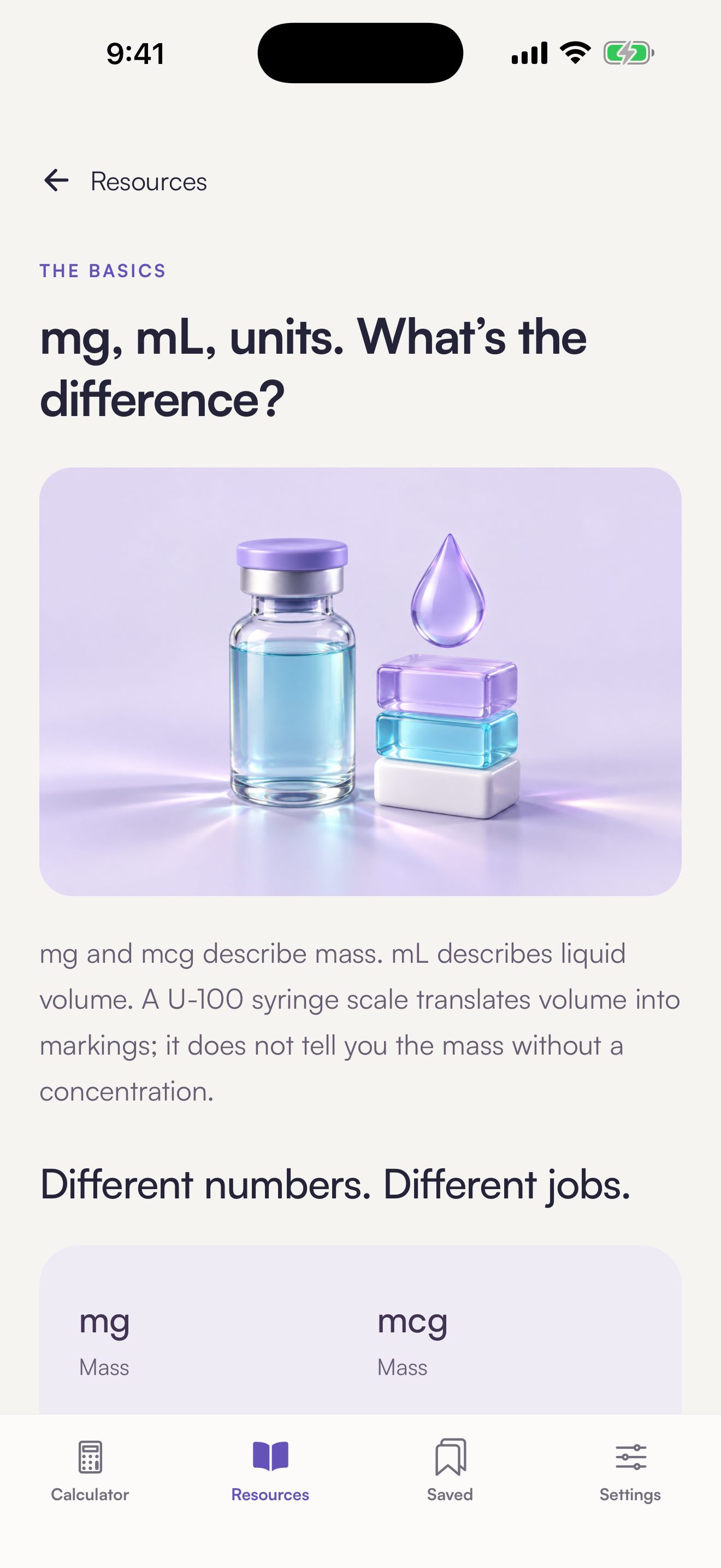 Dosii resource explaining mg, mL and syringe units
